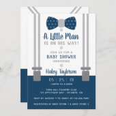 Little Man Baby shower Invitation, Navy Blue, Grey Kaart (Voorkant / Achterkant)