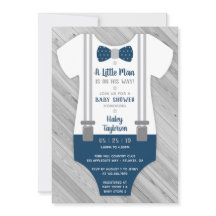 Little Man Baby shower Invitation, Navy Blue, Grey