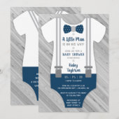Little Man Baby shower Invitation, Navy Blue, Grey Kaart (Voorkant / Achterkant)