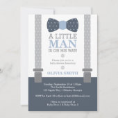 Little Man Baby shower Invitation, Navy Blue, Grey Kaart (Voorkant)