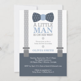 Little Man Baby shower Invitation, Navy Blue, Grey Kaart