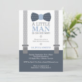 Little Man Baby shower Invitation, Navy Blue, Grey Kaart (Staand voorkant)
