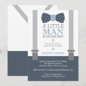 Little Man Baby shower Invitation, Navy Blue, Grey Kaart (Voorkant / Achterkant)