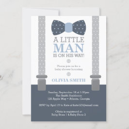 Little Man Baby shower Invitation, Navy Blue, Grey Kaart