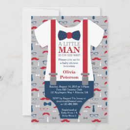 Little Man Baby shower Invitation, Navy Blue, Rood Kaart