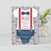Little Man Baby shower Invitation, Navy Blue, Rood Kaart (Staand voorkant)
