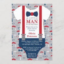 Little Man Baby shower Invitation, Navy Blue, Rood