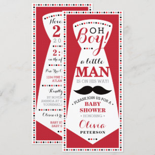 Little Man Baby shower Invitation, Stropdas, Rood, Kaart