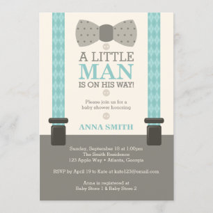 Little Man Baby shower Invitation, Turquoise Kaart
