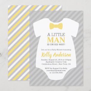 Little Man Baby shower Invitation - Yellow Grey Kaart