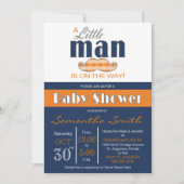 Little Man Baby shower Navy Blue en Oranje Kaart (Voorkant)