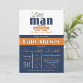 Little Man Baby shower Navy Blue en Oranje Kaart (Staand voorkant)