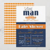 Little Man Baby shower Navy Blue en Oranje Kaart (Voorkant / Achterkant)