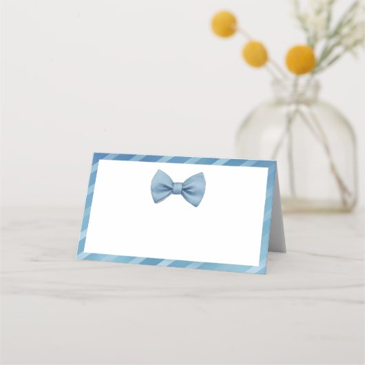 Little Man Baby shower Place Cards – Blue Bow Stro Plaatskaartje (Voorkant)