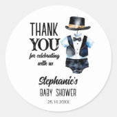 Little man baby shower zwarte smoking gunst ronde sticker (Voorkant)