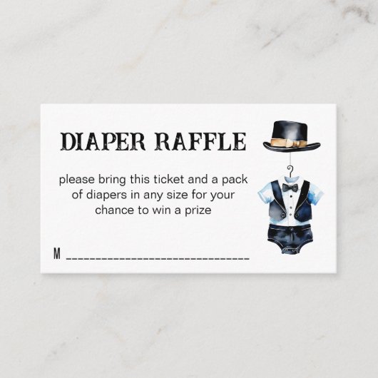 Little man baby shower zwarte smoking luier verlot informatiekaartje (Voorkant)