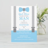 Little Man Baptism Invitation, Baby Blue, Grey Kaart (Staand voorkant)