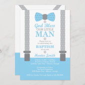 Little Man Baptism Invitation, Baby Blue, Grey Kaart (Voorkant / Achterkant)