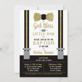 Little Man Baptism Invitation, Black, Gold Kaart