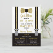 Little Man Baptism Invitation, Black, Gold Kaart (Staand voorkant)