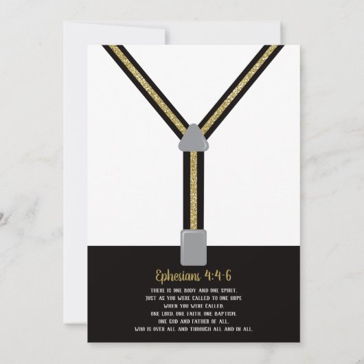 Little Man Baptism Invitation, Black, Gold Kaart (Achterkant)