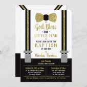 Little Man Baptism Invitation, Black, Gold Kaart (Voorkant / Achterkant)