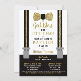 Little Man Baptism Invitation, Black, Gold Kaart
