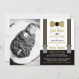 Little Man Baptism Invitation, Black, Gold Kaart