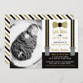 Little Man Baptism Invitation, Black, Gold Kaart (Voorkant / Achterkant)