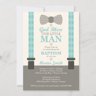 Little Man Baptism Invitation, Blauwgroen, Ivory, Kaart