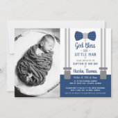 Little Man Baptism Invitation, Blue, Grey Kaart (Voorkant)