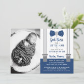 Little Man Baptism Invitation, Blue, Grey Kaart (Staand voorkant)