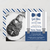 Little Man Baptism Invitation, Blue, Grey Kaart (Voorkant / Achterkant)