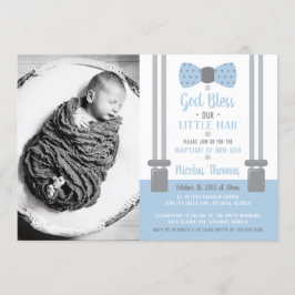 Little Man Baptism Invitation, Blue, Grey Kaart