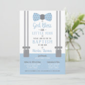 Little Man Baptism Invitation, Blue, Grey Kaart (Staand voorkant)