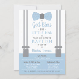 Little Man Baptism Invitation, Blue, Grey Kaart