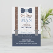 Little Man Baptism Invitation, Navy Blue, Brown Kaart (Staand voorkant)