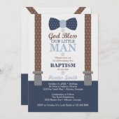 Little Man Baptism Invitation, Navy Blue, Brown Kaart (Voorkant / Achterkant)