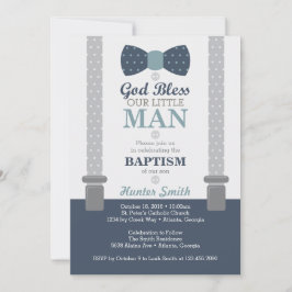 Little Man Baptism Invitation, Navy Blue, Grey Kaart