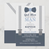 Little Man Baptism Invitation, Navy Blue, Grey Kaart (Voorkant / Achterkant)
