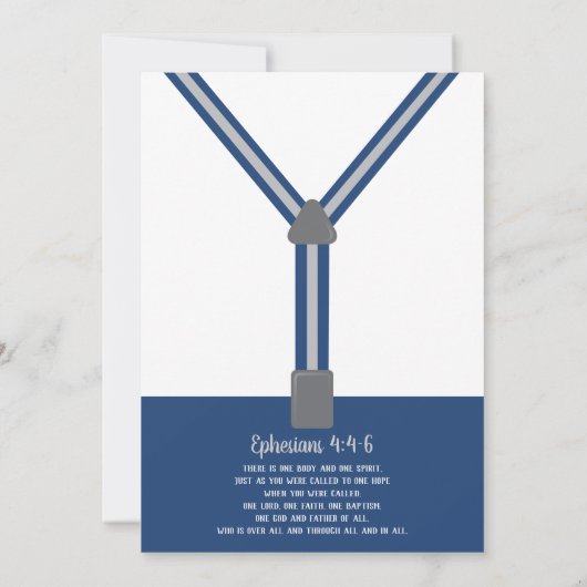 Little Man Baptism Invitation, Navy, Grey Kaart (Achterkant)
