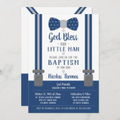 Little Man Baptism Invitation, Navy, Grey Kaart (Voorkant / Achterkant)
