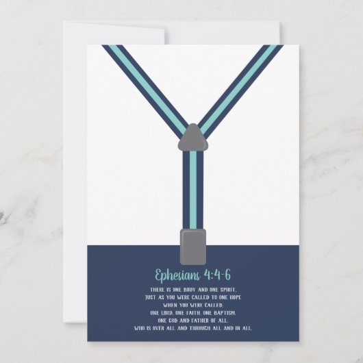 Little Man Baptism Invitation, Navy, Turquoise Kaart (Achterkant)