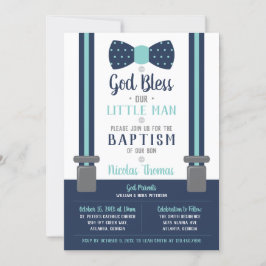 Little Man Baptism Invitation, Navy, Turquoise Kaart