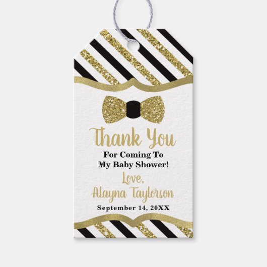 Little Man Bedankt Tag, Nep Glitters, Vlinderdas Cadeaulabel (Voorkant)