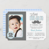Little Man Birthday Mustache Photo Invitation Kaart (Voorkant / Achterkant)