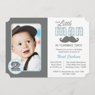 Little Man Birthday Mustache Photo Invitation Kaart