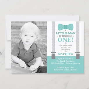 Little Man Birthday Party Invision with Photo Kaart