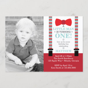 Little Man Birthday Party Invision with Photo Kaart