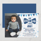 Little Man Blue Bow Stropdas Photo Invitation Kaart (Voorkant / Achterkant)